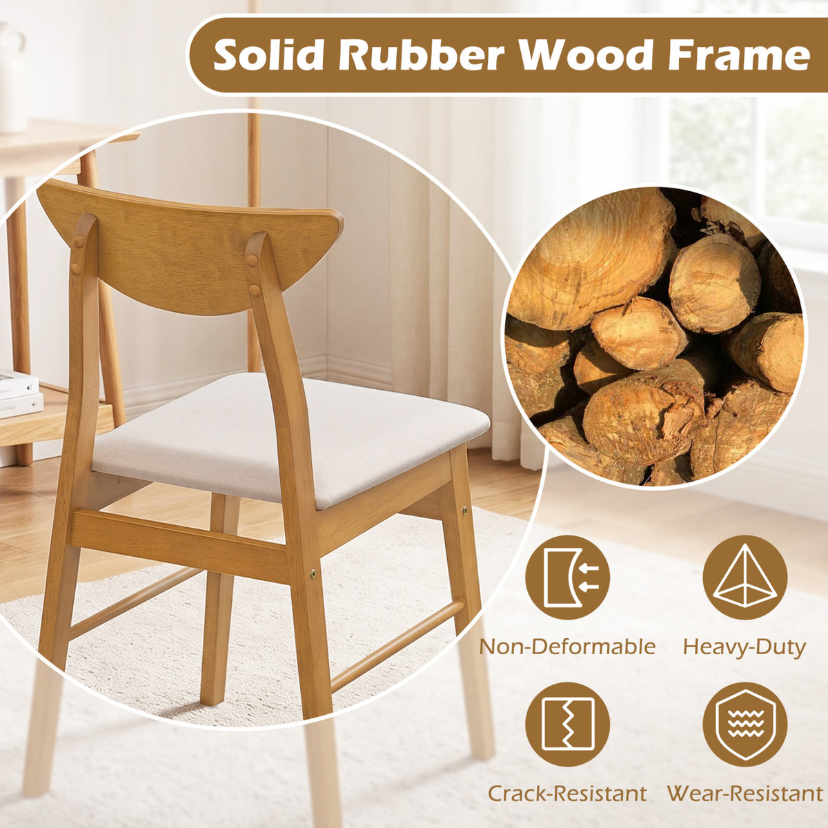 Upholstered Dining Chairs Set of 2 with Curved Backrest - Natural