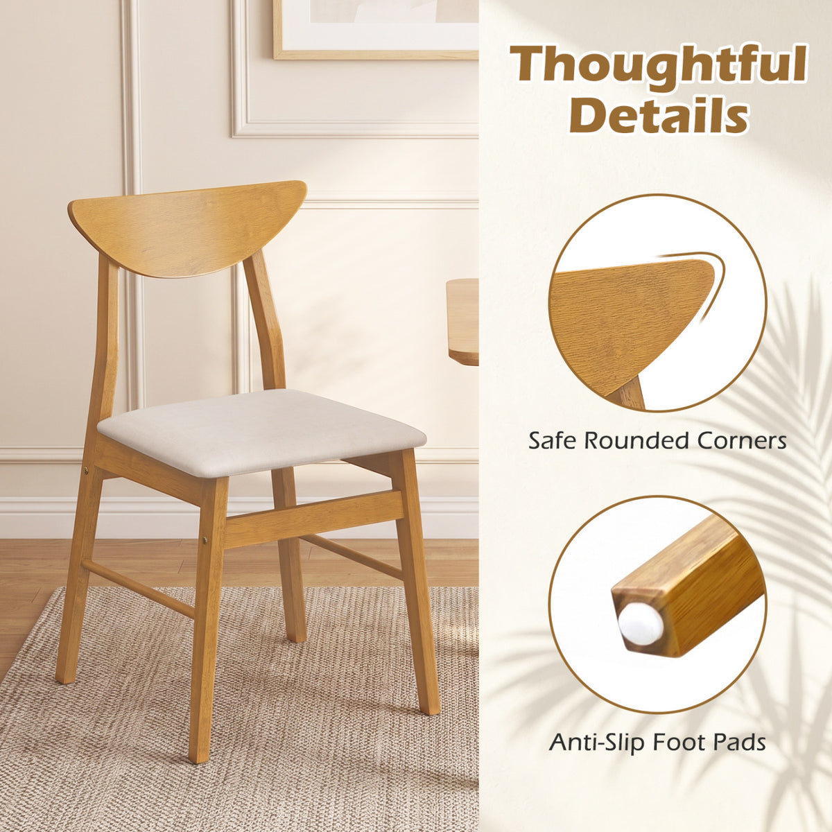 Upholstered Dining Chairs Set of 2 with Curved Backrest - Natural