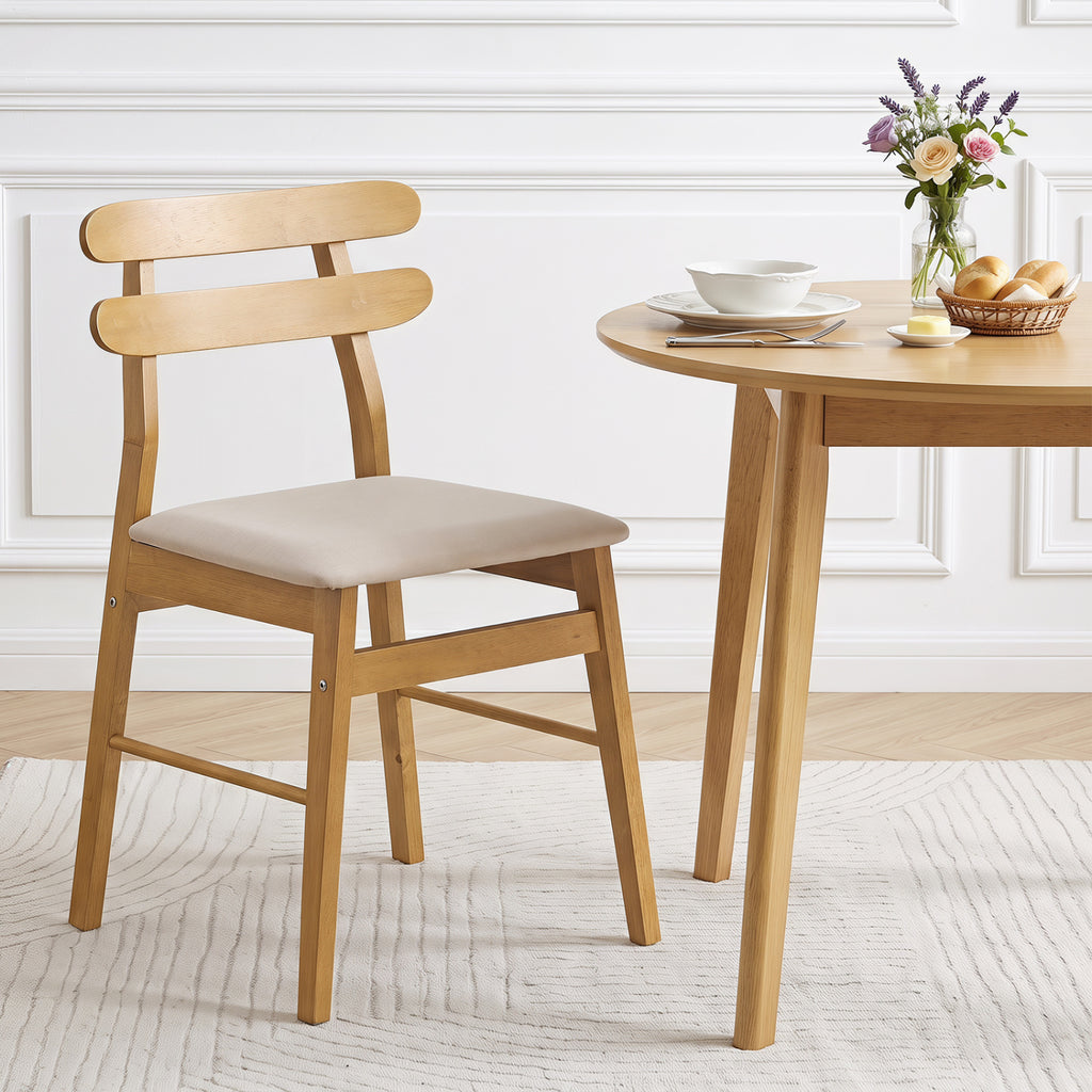 Upholstered Dining Chairs Set of 2 with Padded Seat, Natural