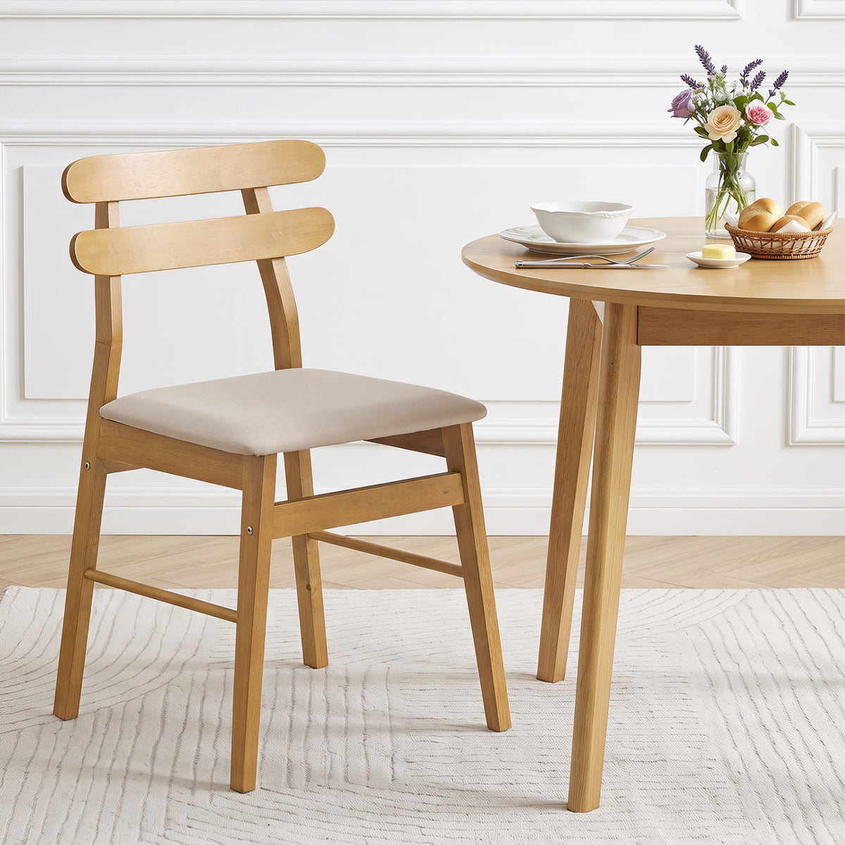 Upholstered Dining Chairs Set of 2 with Padded Seat, Natural