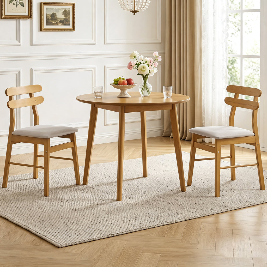 Upholstered Dining Chairs Set of 2 with Padded Seat, Natural