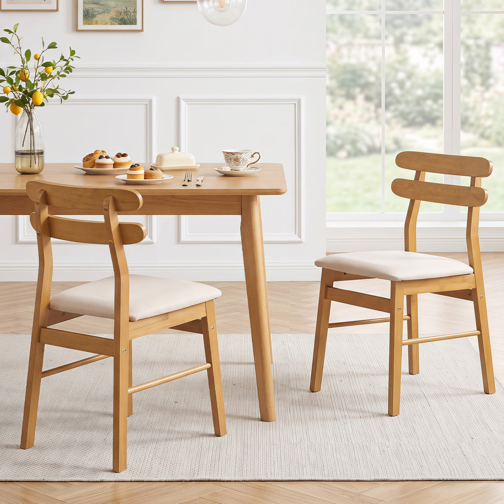 Upholstered Dining Chairs Set of 2 with Padded Seat, Natural