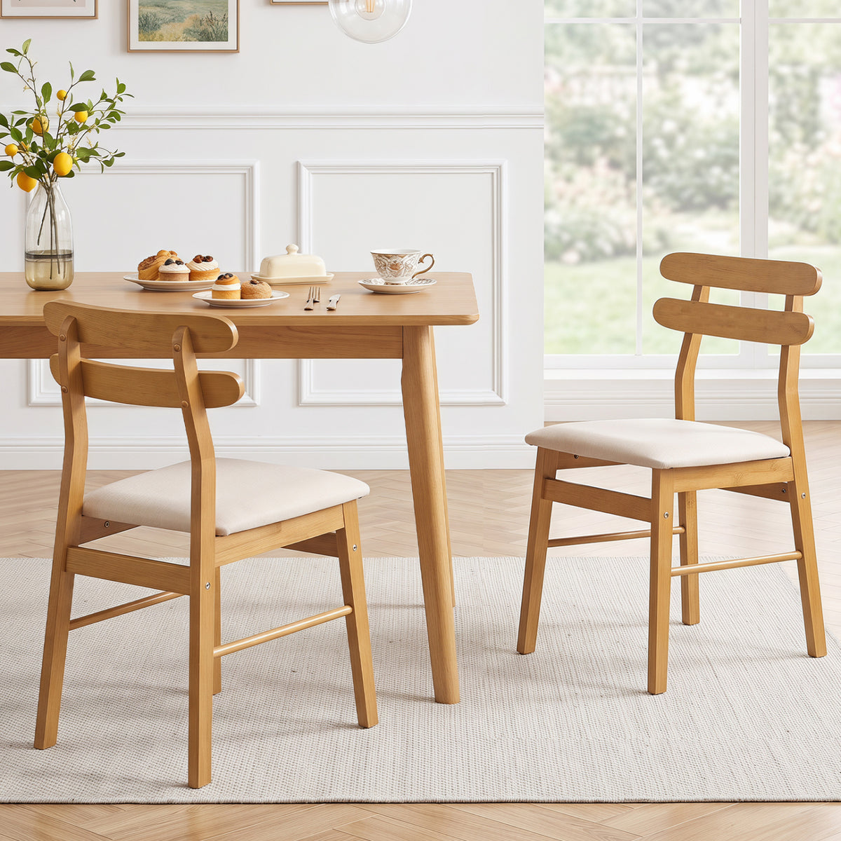 Upholstered Dining Chairs Set of 2 with Padded Seat, Natural