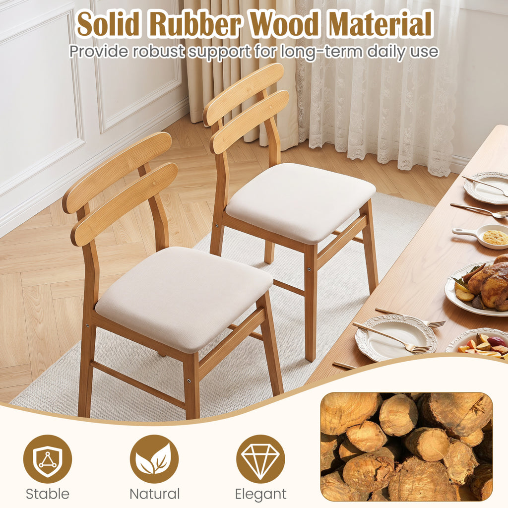 Upholstered Dining Chairs Set of 2 with Padded Seat, Natural