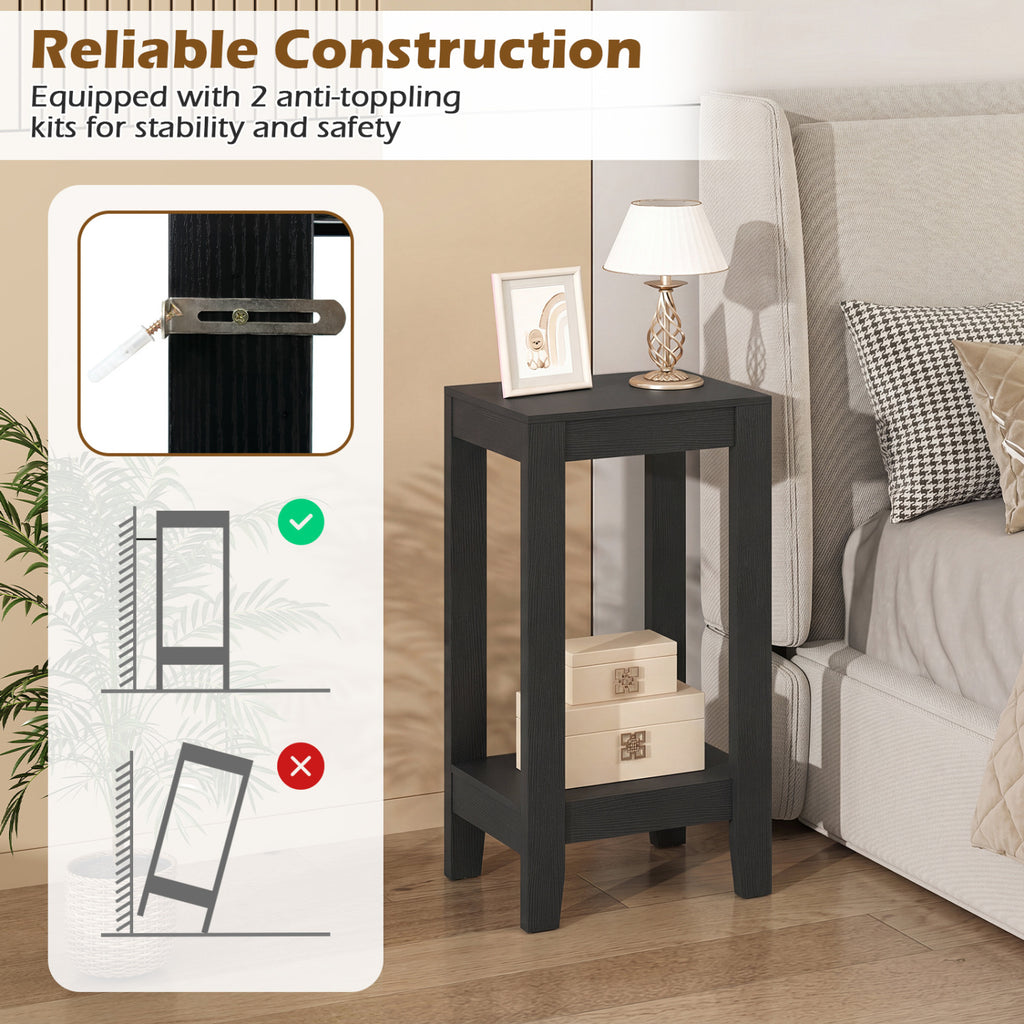 2-Tier End Tables with Storage Shelf Set of 2 - Black