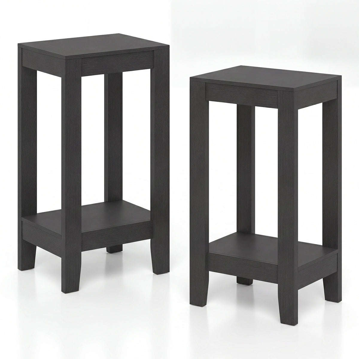2-Tier Nightstand End Table with Wooden Legs - White