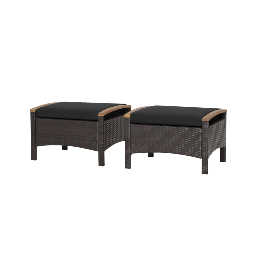 Set of 2 Wicker Patio Ottomans with Cushion - Navy