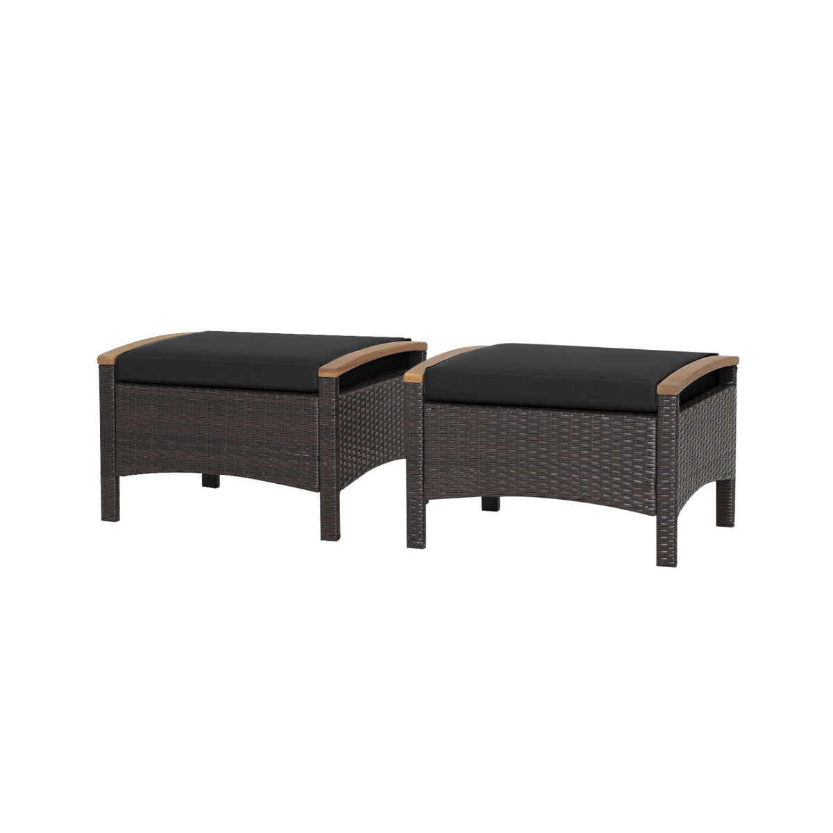 Set of 2 Wicker Patio Ottomans with Cushion - Navy