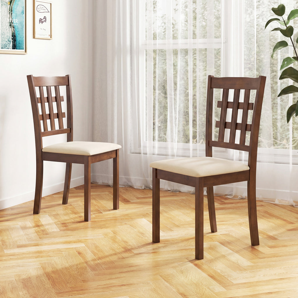 Wood Kitchen Chairs Set of 2, Faux Leather Seat - Coffee