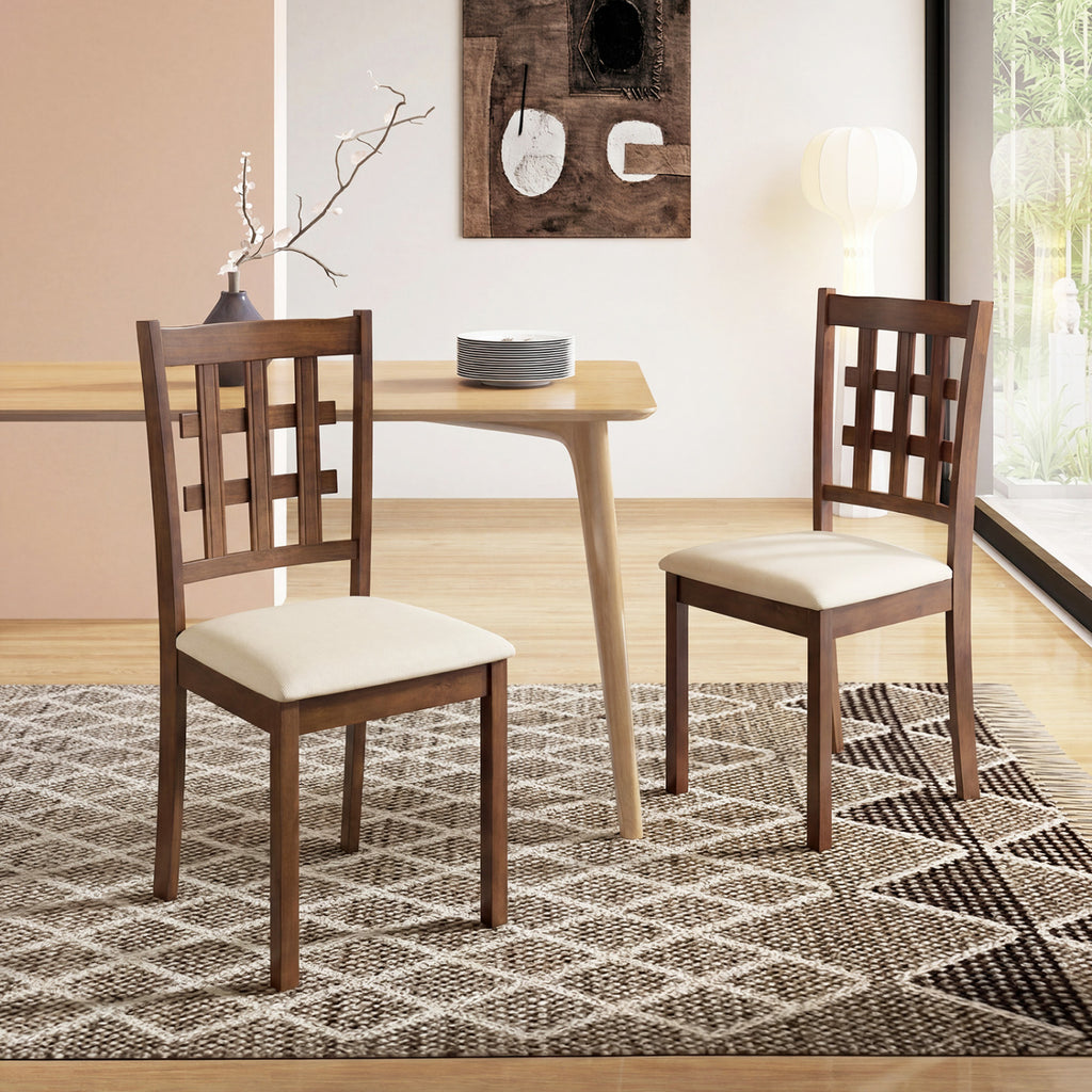Wood Kitchen Chairs Set of 2, Faux Leather Seat - Coffee