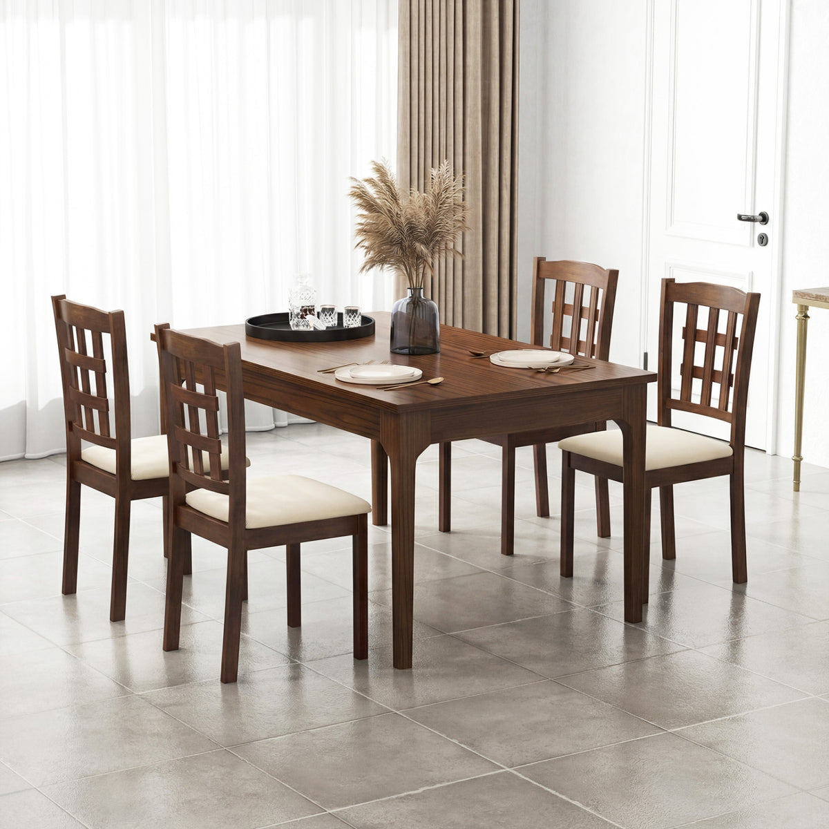 Wood Kitchen Chairs Set of 2, Faux Leather Seat - Coffee