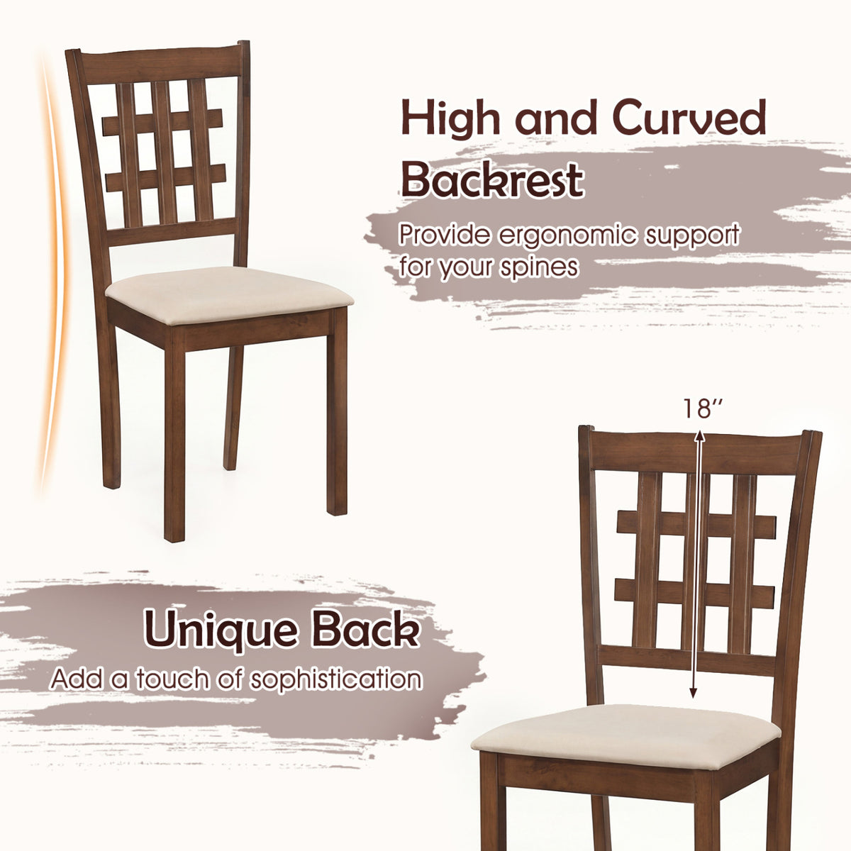 Wood Kitchen Chairs Set of 2, Faux Leather Seat - Coffee