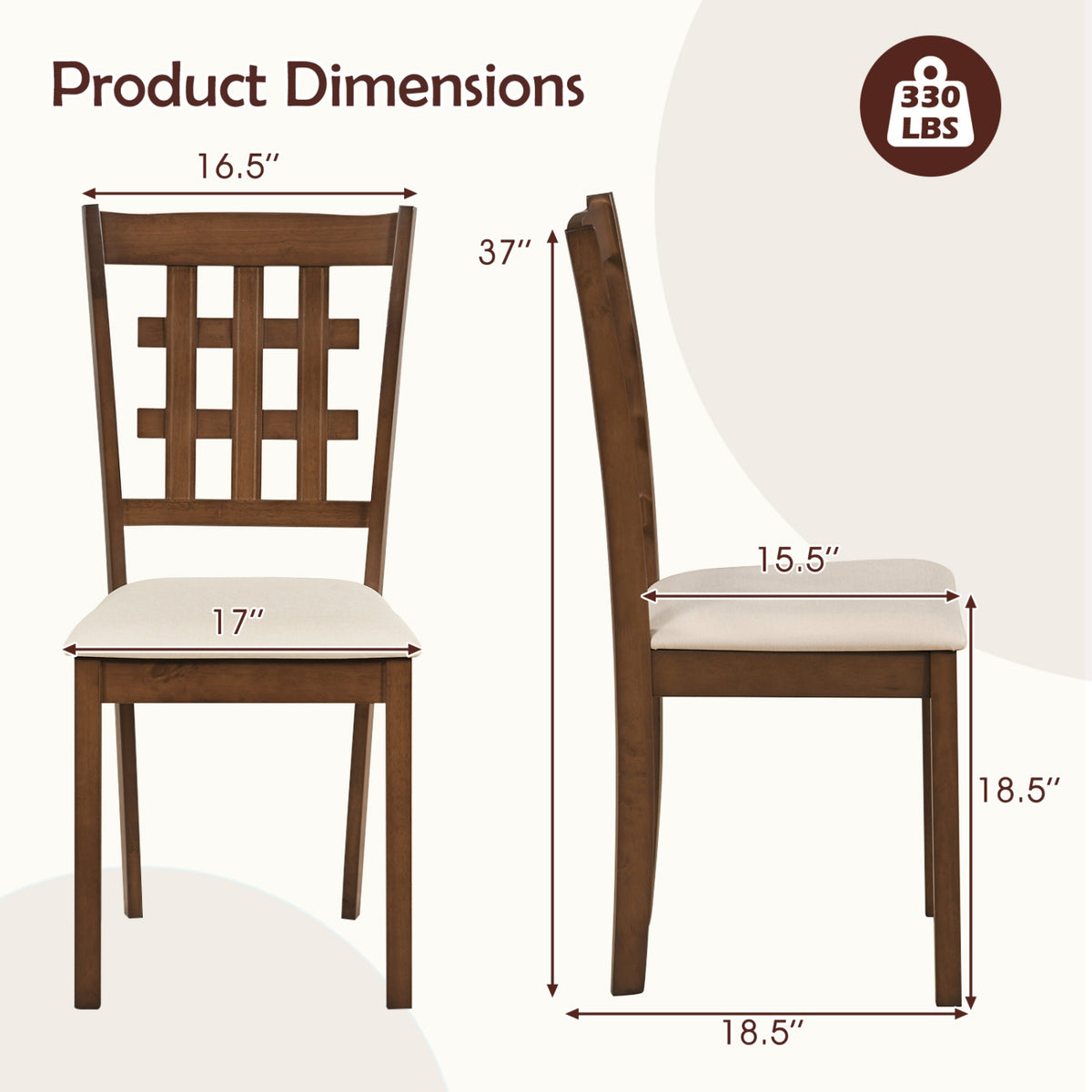 Wood Kitchen Chairs Set of 2, Faux Leather Seat - Coffee