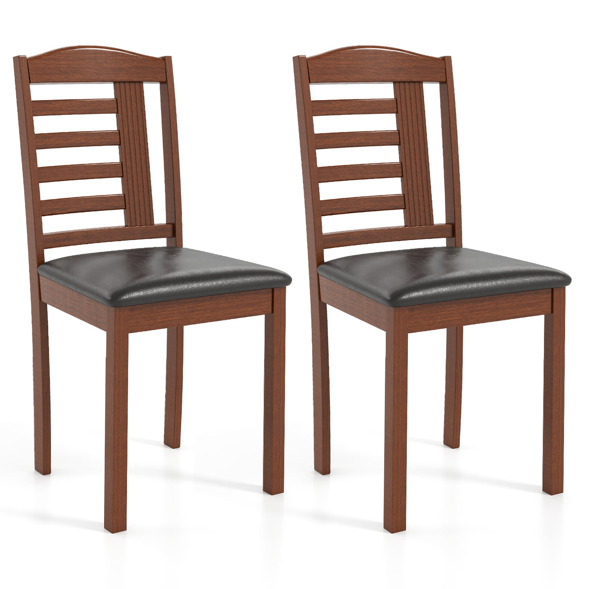 Wood Kitchen Chairs Set of 2, Faux Leather Seat - Coffee
