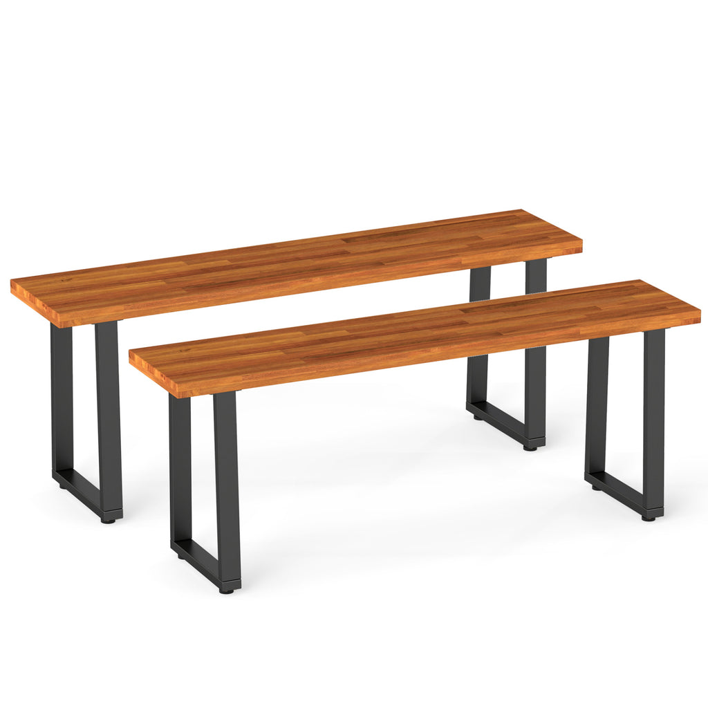 Set of 2 Patio Acacia Wood Dining Benches