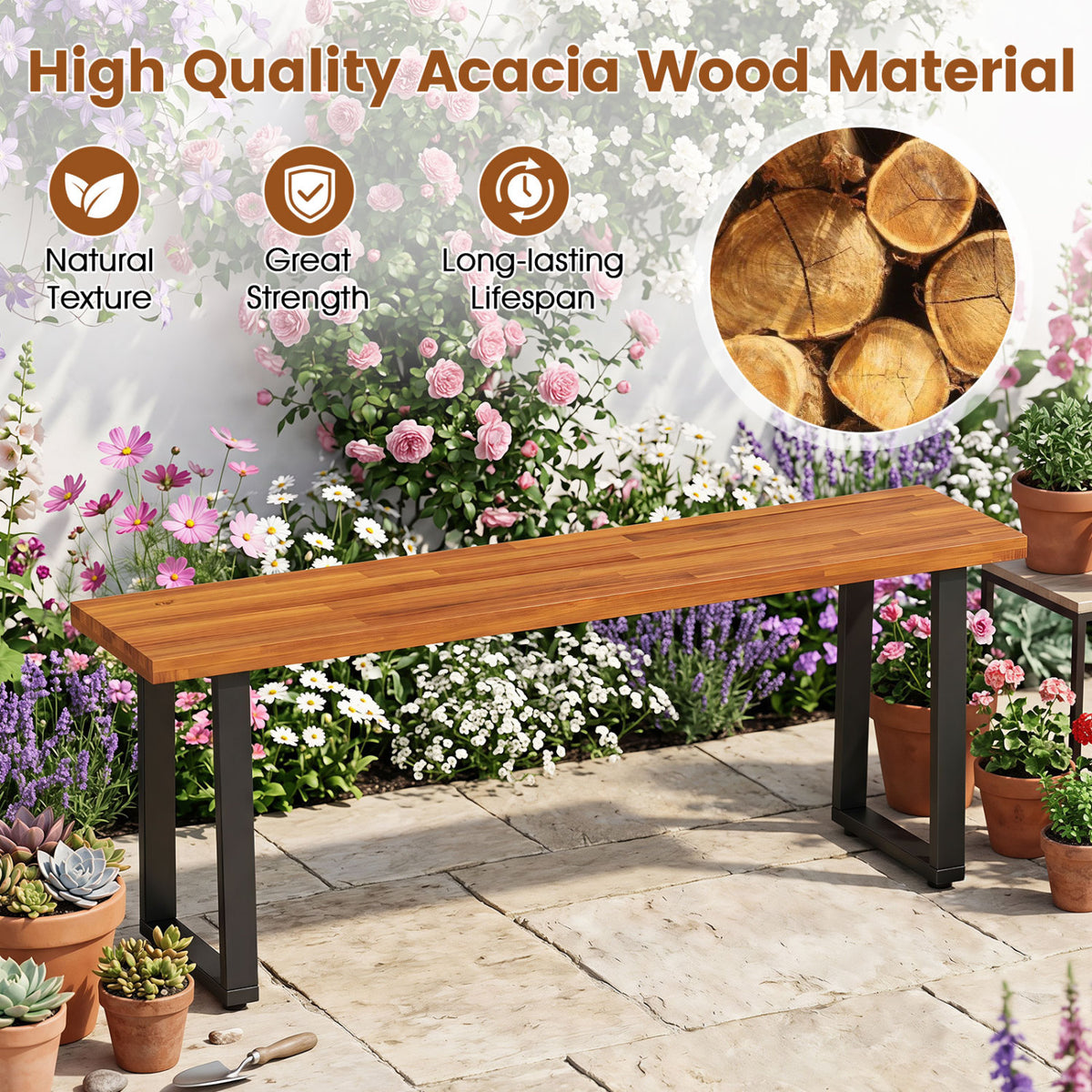 Set of 2 Wood Patio Bench 47.5" Long Dining for Entryway Poolside
