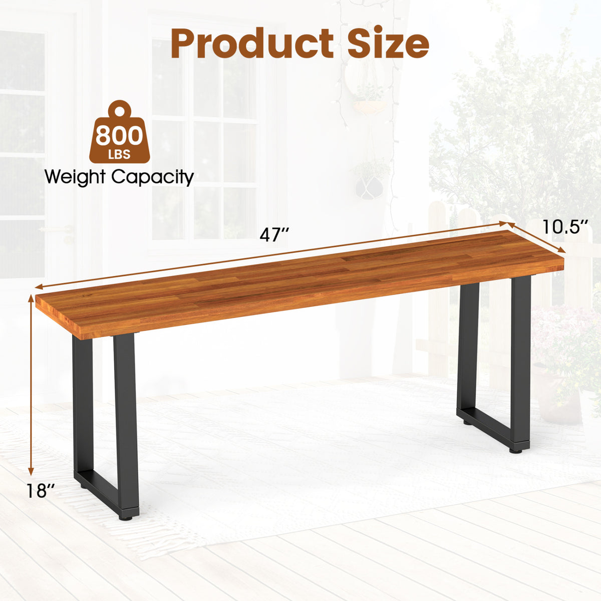 Set of 2 Wood Patio Bench 47.5" Long Dining for Entryway Poolside