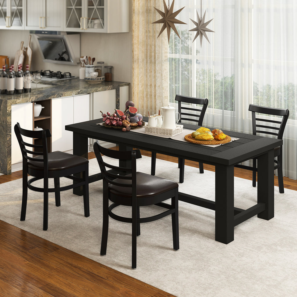 Wooden Dining Chairs Set of 2 with Rubber Wood Legs - Black