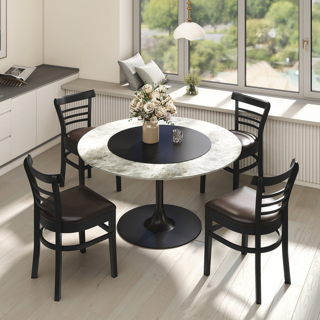 Wooden Dining Chairs Set of 2 with Rubber Wood Legs - Black