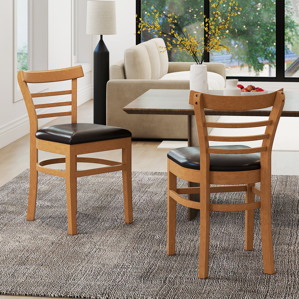 Wooden Dining Chairs Set of 2 with Rubber Wood Legs - Black