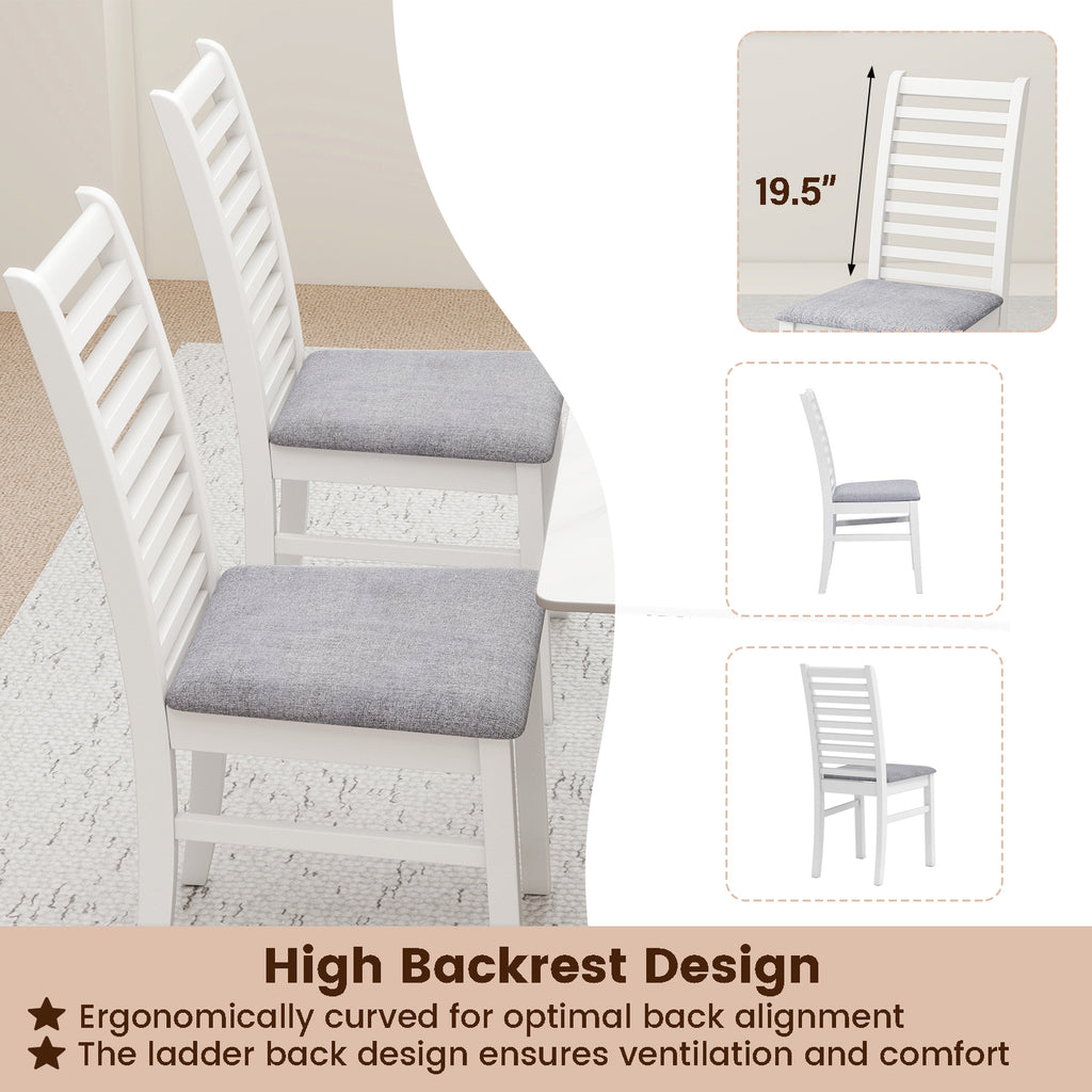 Set of 2 Wooden Dining Chairs with Padded Seats, Ladder High Back – White