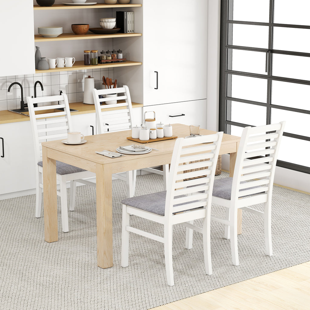 Set of 2 Wooden Dining Chairs with Padded Seats, Ladder High Back – White