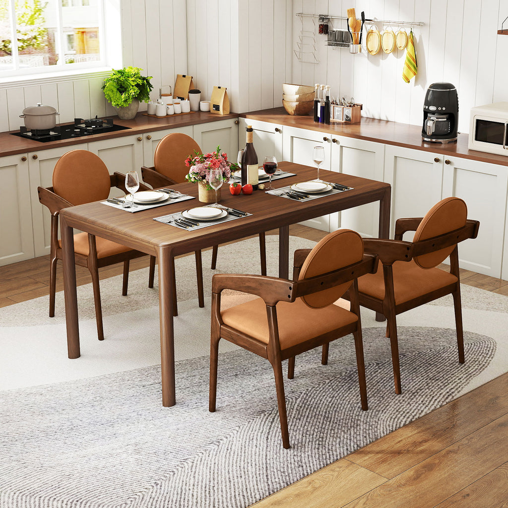 Wooden Dining Chair Set of 2 with PU Leather Armrests - Brown