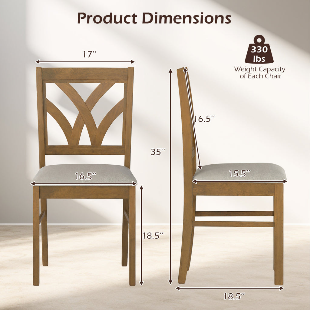 Set of 2 Wooden Dining Chairs Upholstered Padded Seat - Walnut-Wave Pattern, Oak