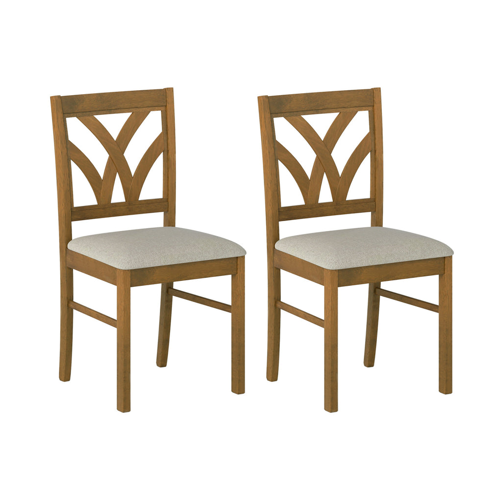 Set of 2 Wooden Dining Chairs Upholstered Padded Seat - Walnut-Wave Pattern, Oak