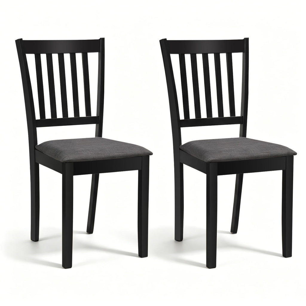 Set of 2 Upholstered Dining Chairs with Wooden Frame, Black