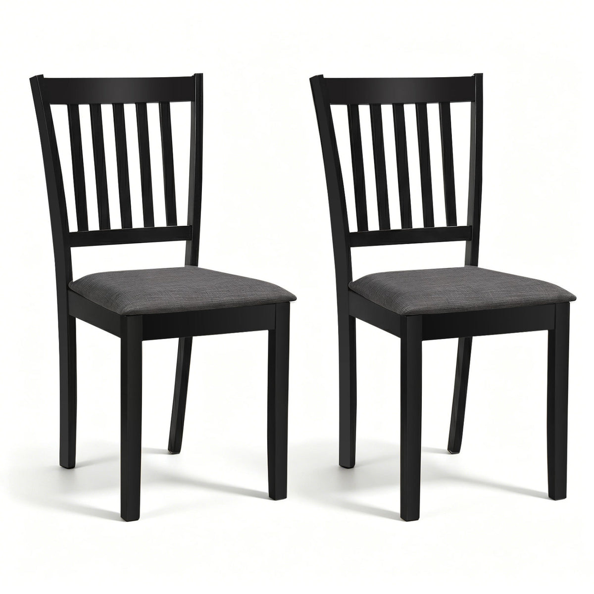 Set of 2 Upholstered Dining Chairs with Wooden Frame, Black
