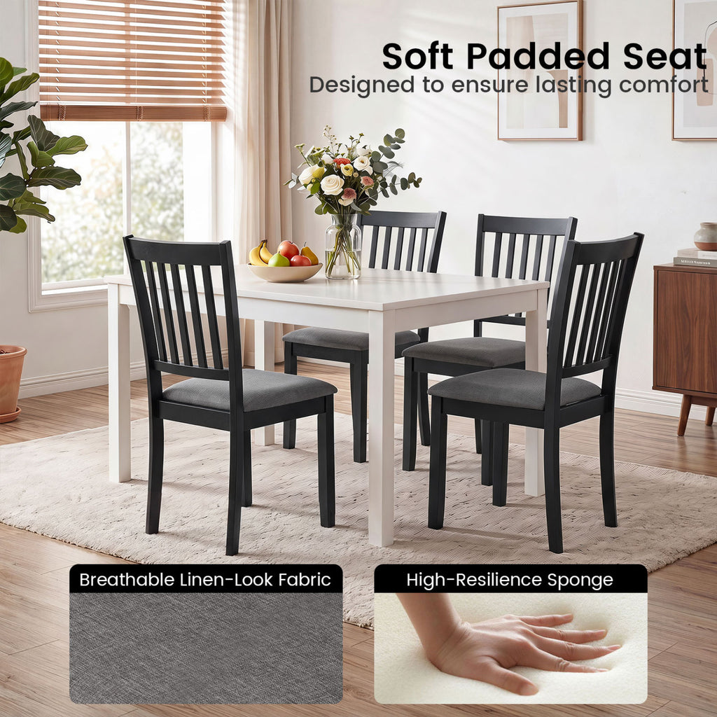 Set of 2 Upholstered Dining Chairs with Wooden Frame, Black