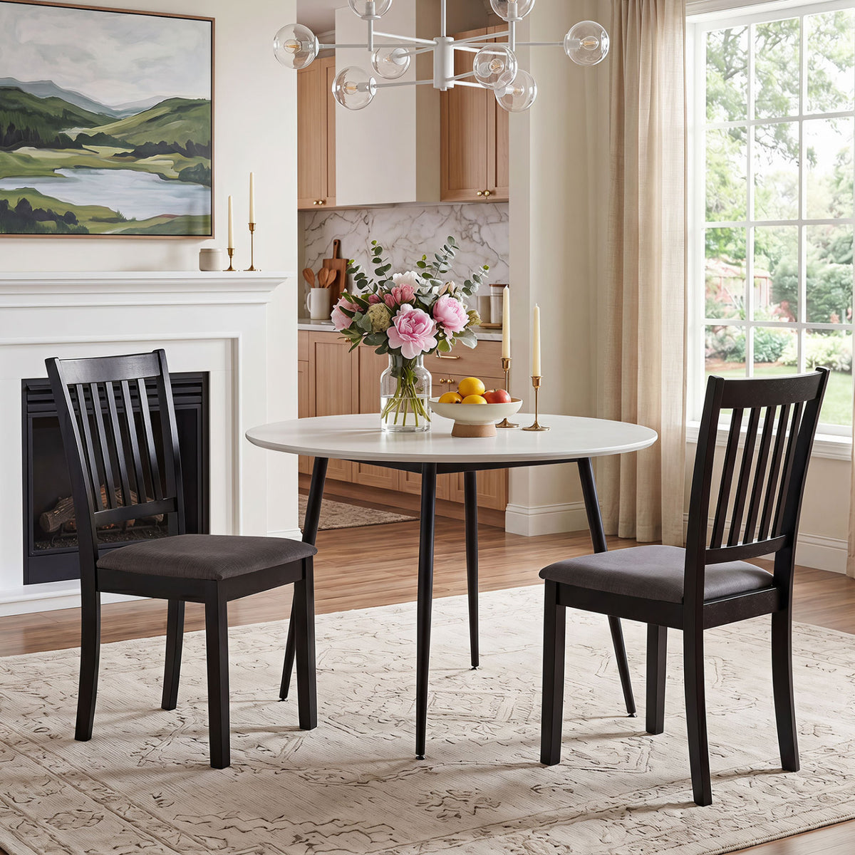 Set of 2 Upholstered Dining Chairs with Wooden Frame, Black
