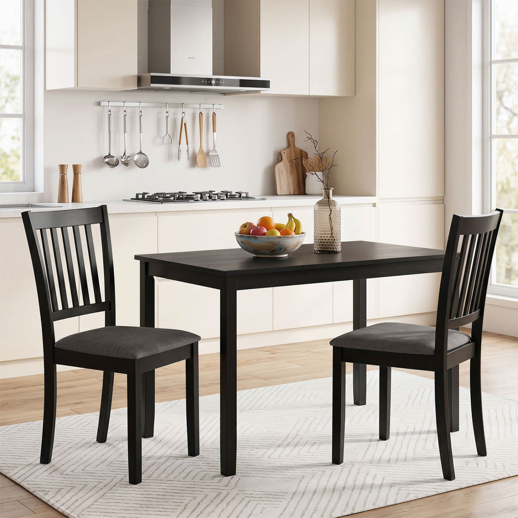 Set of 2 Upholstered Dining Chairs with Wooden Frame, Black