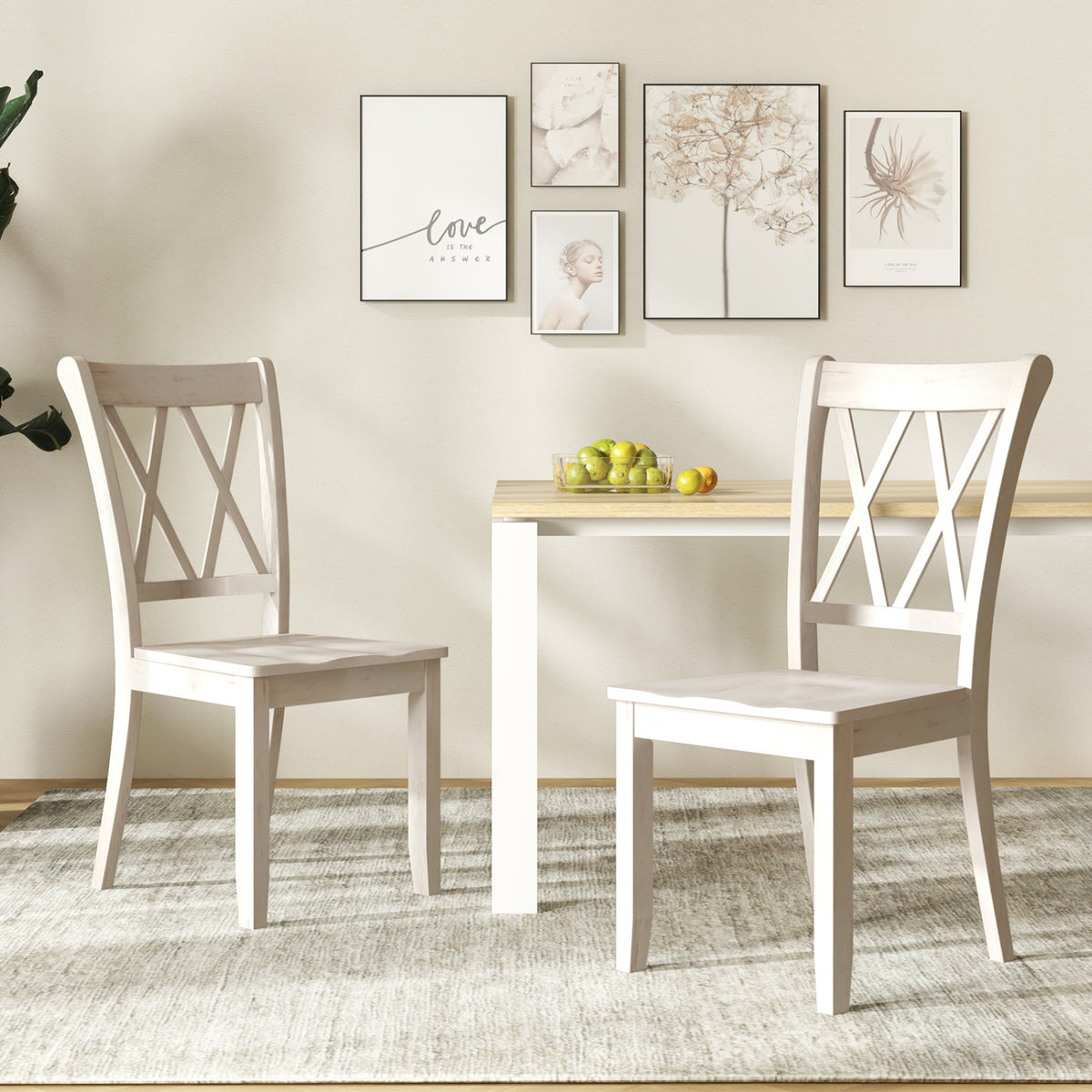 Wooden Dining Chairs Set of 2 Mid Century Farmhouse - White