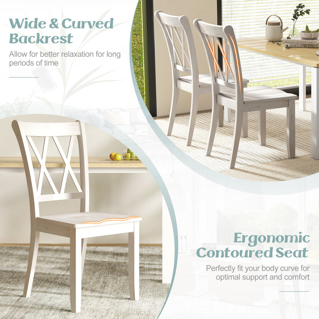 Wooden Dining Chairs Set of 2 Mid Century Farmhouse - White