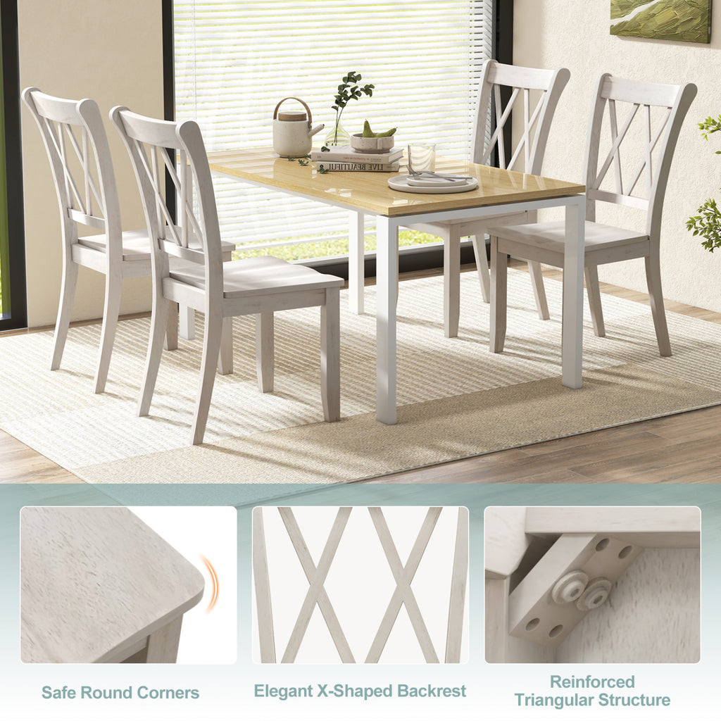 Wooden Dining Chairs Set of 2 Mid Century Farmhouse - White