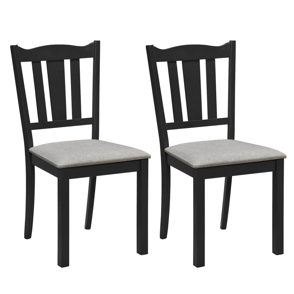 Wooden Dining Chair Set of 2 - Black with Padded Cushion