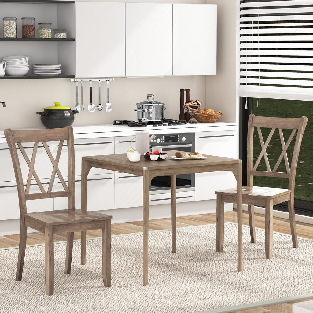 Wooden Dining Chairs Set of 2, Mid Century Farmhouse - Brown