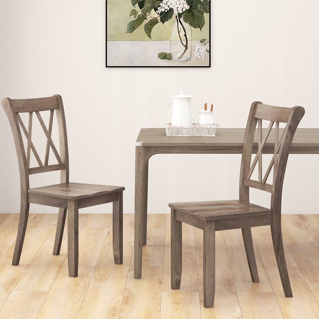 Wooden Dining Chairs Set of 2, Mid Century Farmhouse - Brown