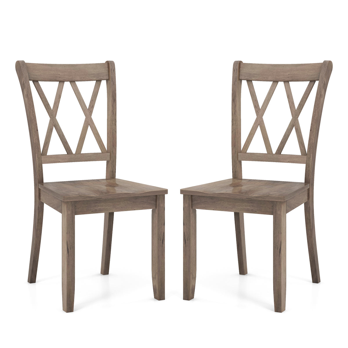 Wooden Dining Chairs Set of 2, Mid Century Farmhouse - Brown