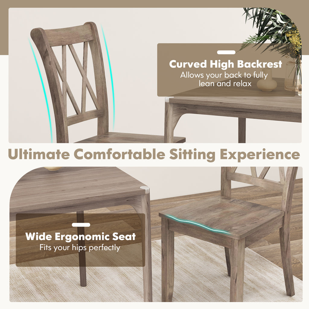 Wooden Dining Chairs Set of 2, Mid Century Farmhouse - Brown