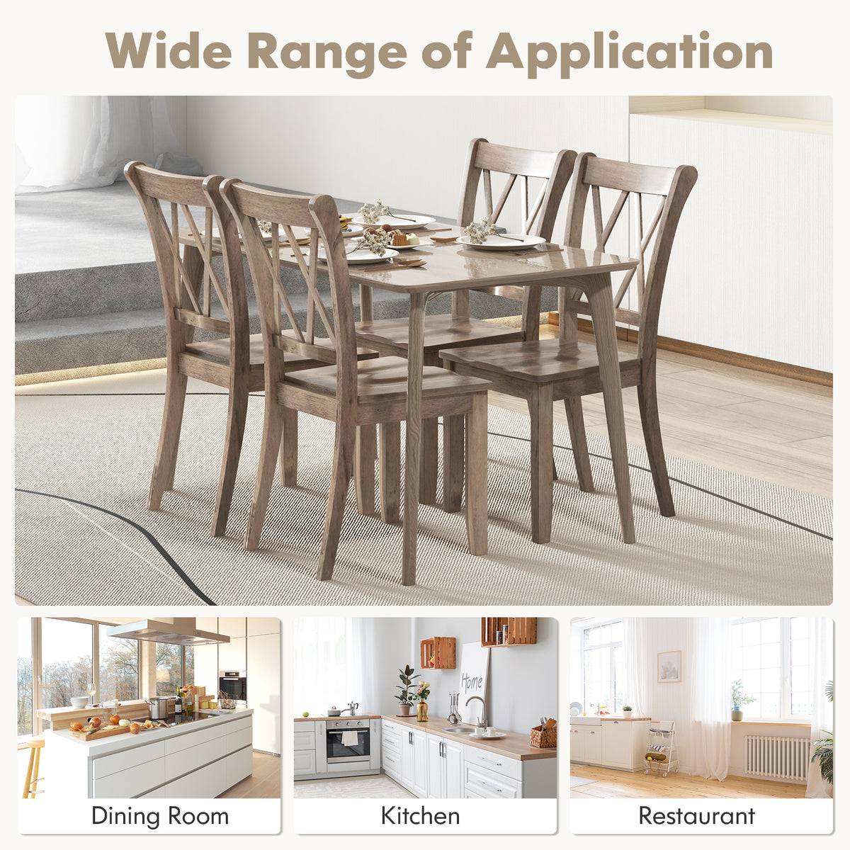 Wooden Dining Chairs Set of 2, Mid Century Farmhouse - Brown