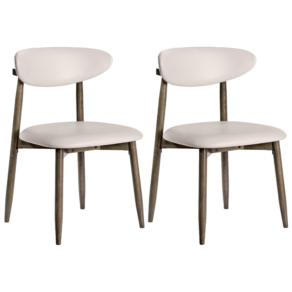 Upholstered Dining Chairs Set of 2, Beige Faux Leather