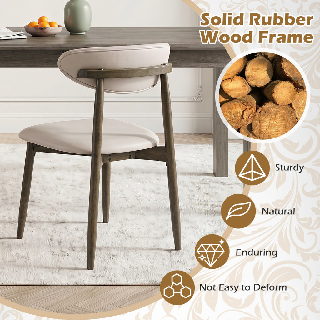 Upholstered Dining Chairs Set of 2, Beige Faux Leather