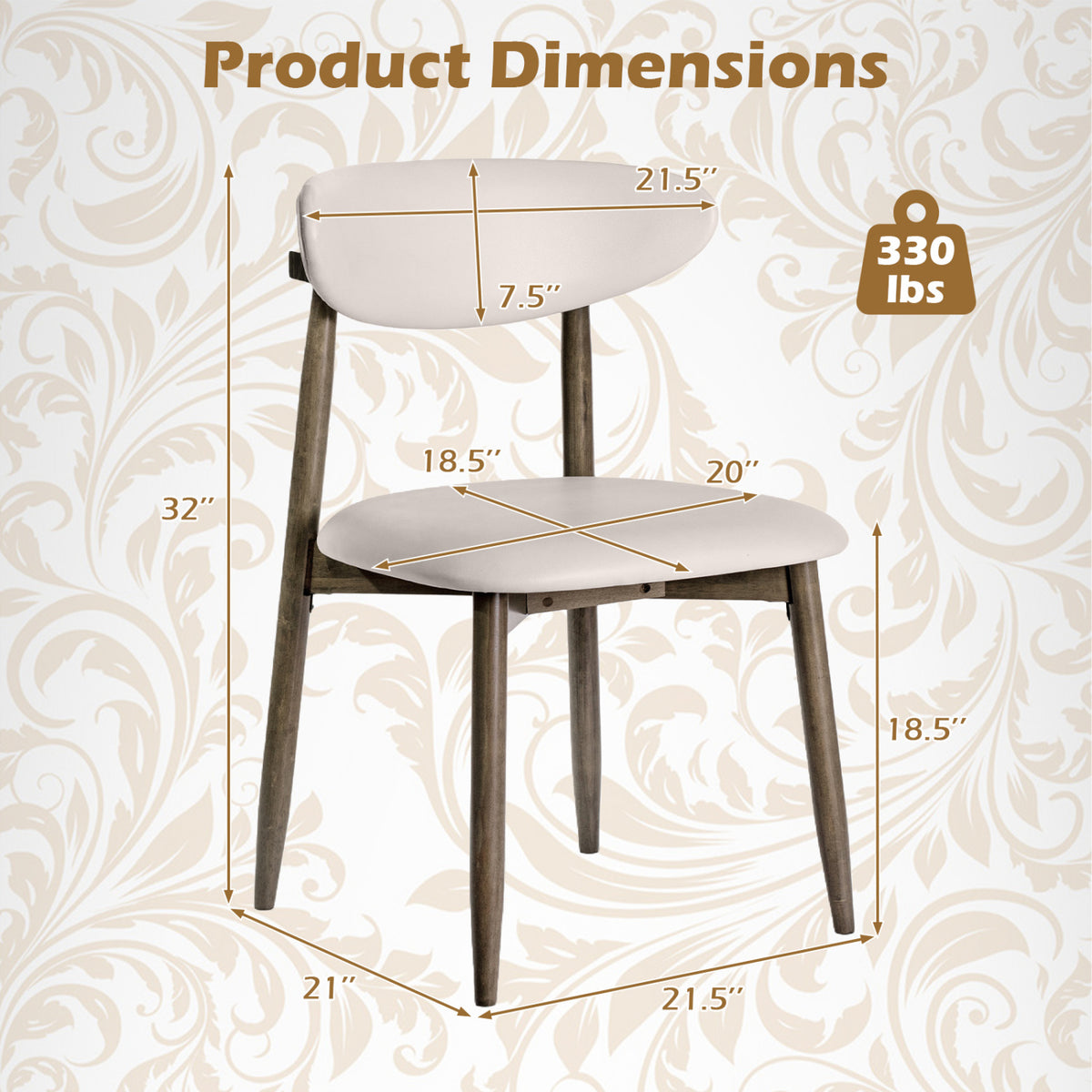 Upholstered Dining Chairs Set of 2, Beige Faux Leather
