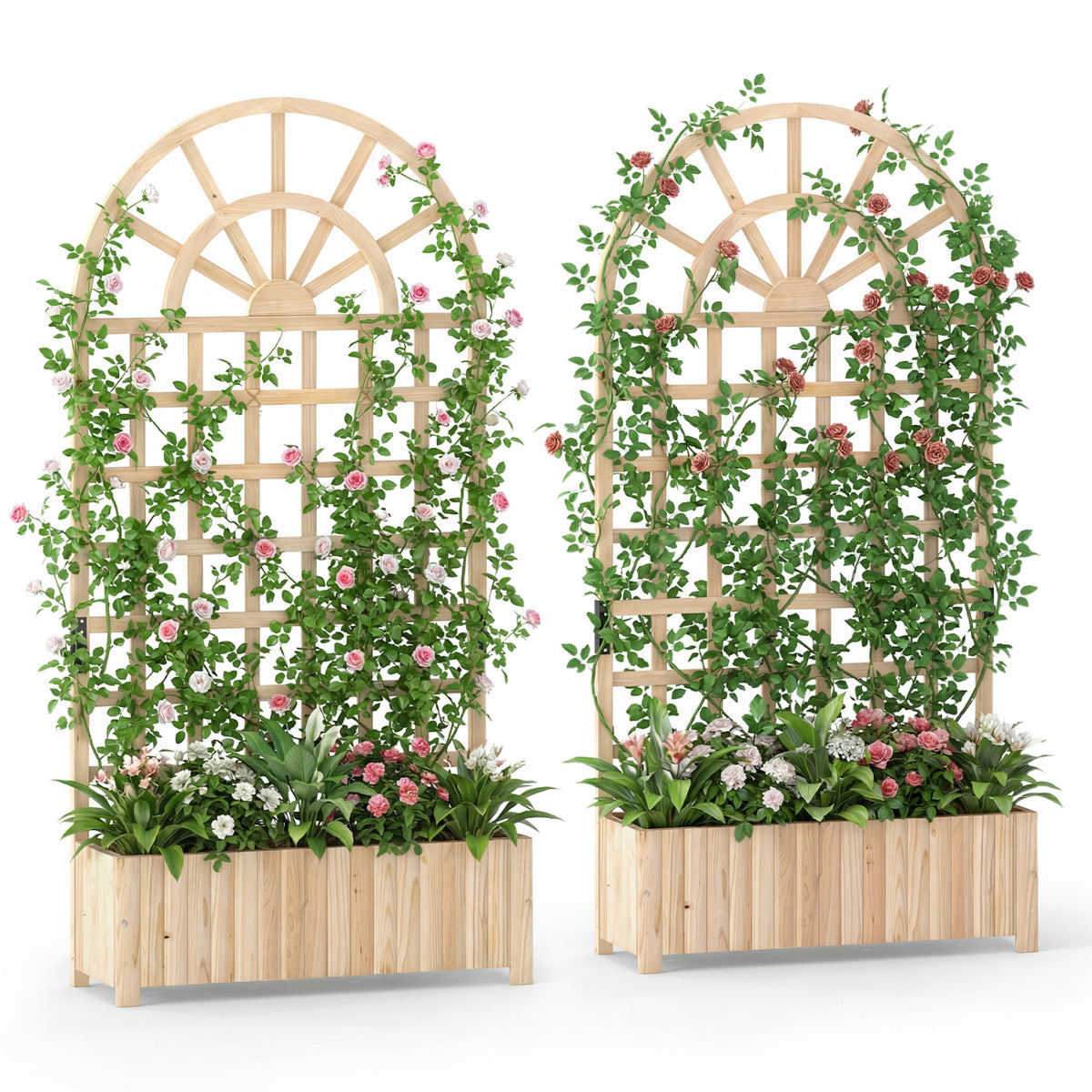 Wooden Raised Garden Bed with Trellis 71" Set of 2, Natural