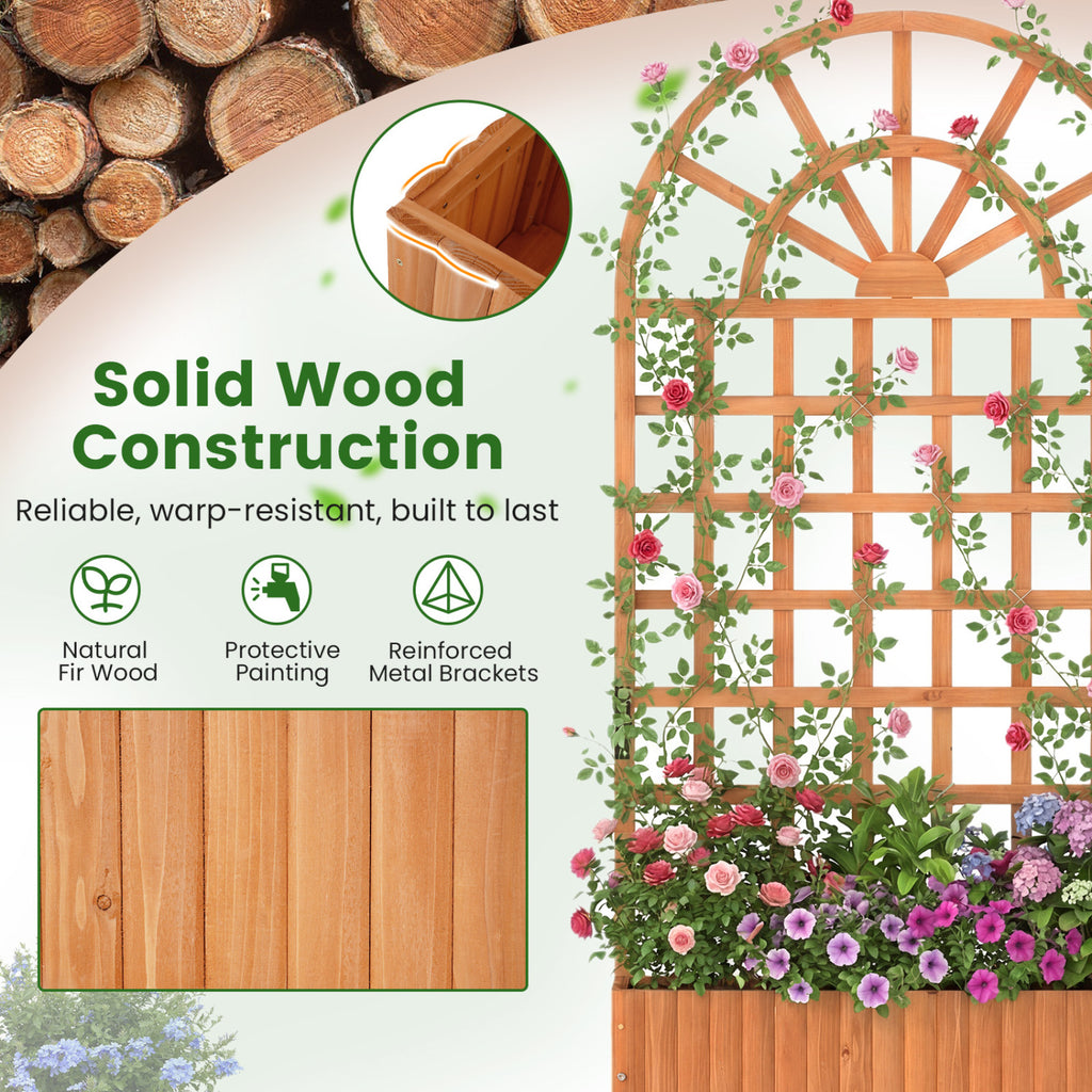 Set of 2 Wooden Raised Garden Bed with Trellis 71" Outdoor Planter