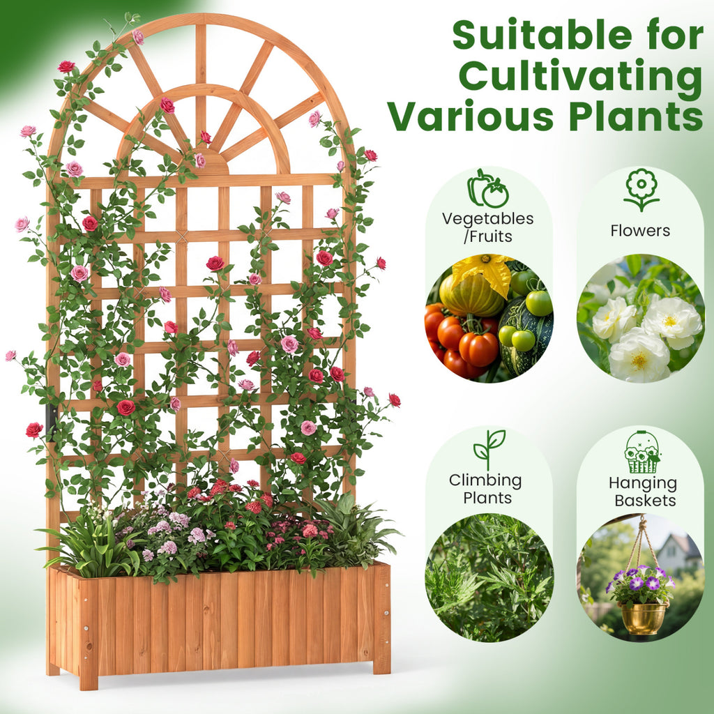 Set of 2 Wooden Raised Garden Bed with Trellis 71" Outdoor Planter