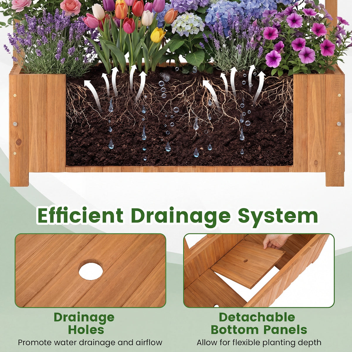 Set of 2 Wooden Raised Garden Bed with Trellis 71" Outdoor Planter
